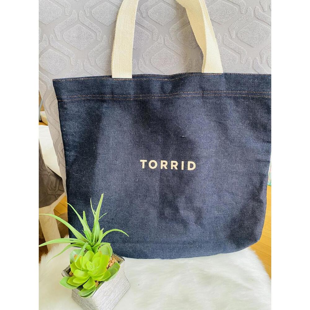 Torrid Black Canvas Tote Bag with Beige Handles